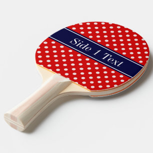 Raquette De Ping Pong Monogramme de ruban bleu bleu marine Pois rouge