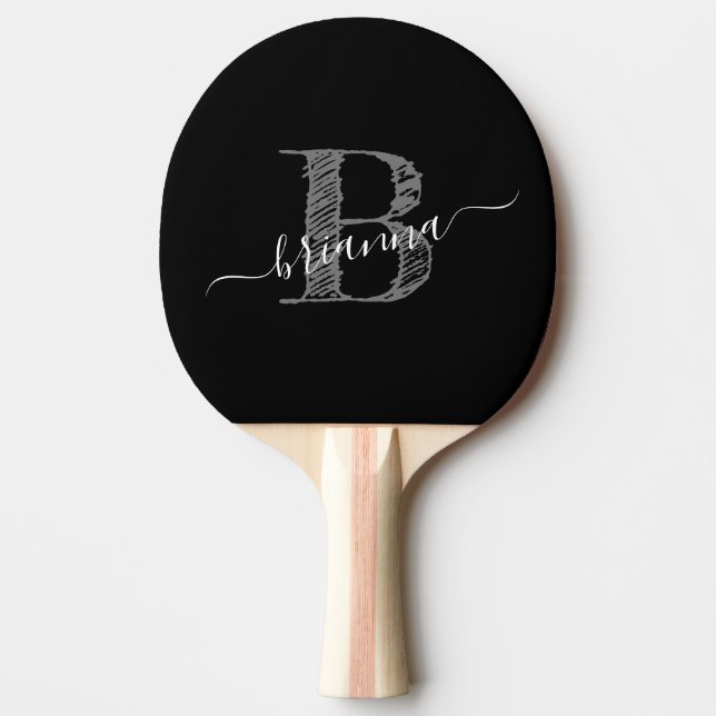 Raquette De Ping Pong Monogramme de script rustique Nom personnalisé ini (Devant)