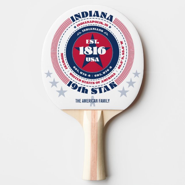 Raquette De Ping Pong Monogramme de typographie circulaire Indiana Pride (Devant)