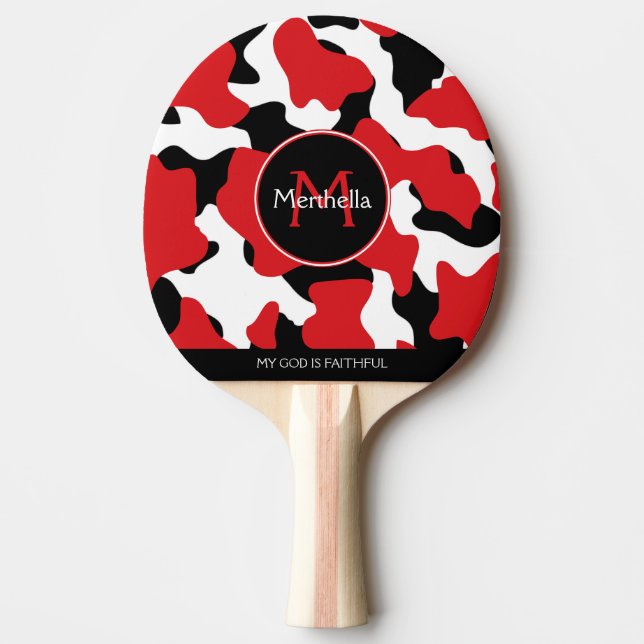 Raquette De Ping Pong Monogramme d'impression de vache noire rouge tenda (Devant)