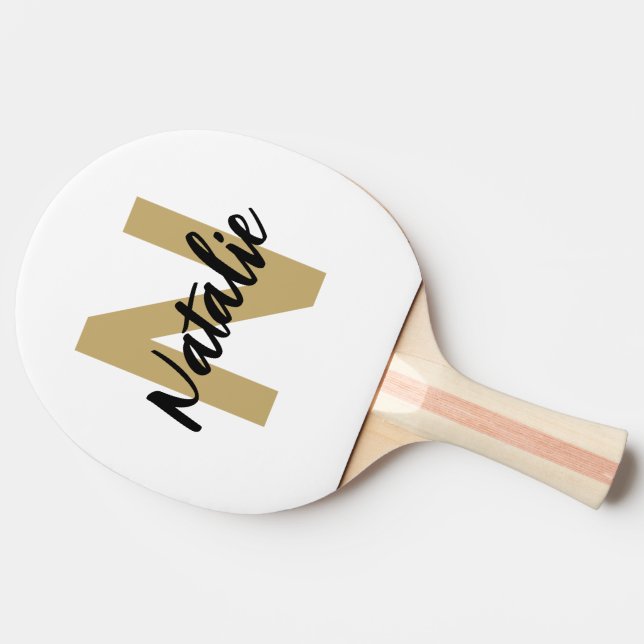 Raquette De Ping Pong Monogramme d'or initial et nom personnalisé (Côté)