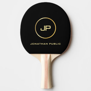 Raquette De Ping Pong Monogramme d'or Modèle noir personnalisé Éléga