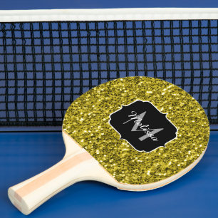 Raquette De Ping Pong Monogramme doré foncé jaune faux parties scintilla