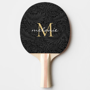 Raquette De Ping Pong Monogramme élégant à motif floral noir et or