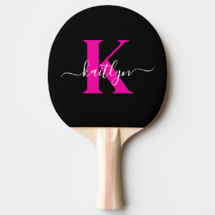 Raquette De Ping Pong Monogramme élégant noir rose vif écriture