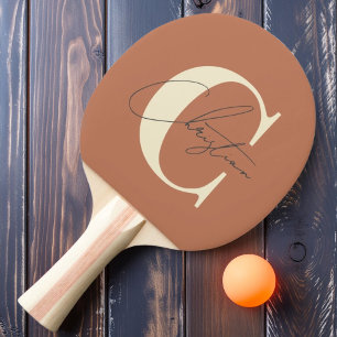 Raquette De Ping Pong Monogramme Élégant Rose Pâle Moderne du Milieu du