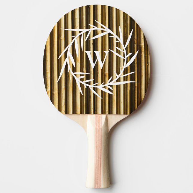 Raquette De Ping Pong Monogramme en bambou rustique Lignes verticales Mo (Devant)
