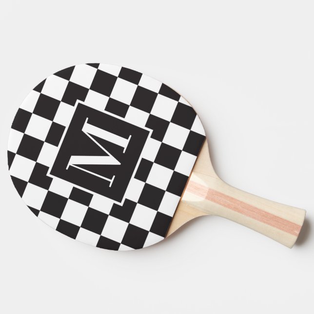 Raquette De Ping Pong Monogramme en damier Chic noir et blanc (Dos Côté)