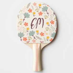 Raquette De Ping Pong Monogramme et citation de fleurs de saumons
