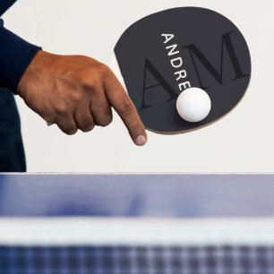 Raquette De Ping Pong Monogramme et nom bleu élégant