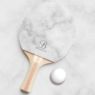 Raquette De Ping Pong Monogramme et nom de script personnalisé classique