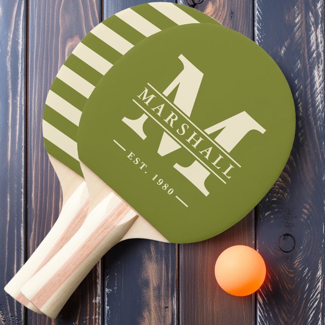 Raquette De Ping Pong Monogramme et nom Overlay Polo Willow Green (Créateur téléchargé)