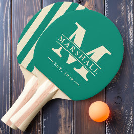 Raquette De Ping Pong Monogramme et nom Overlay Stripe Aqua Beach Breeze