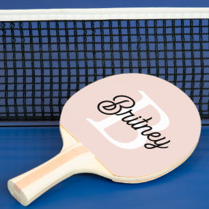 Raquette De Ping Pong Monogramme et nom personnalisé moderne Pastel Pink