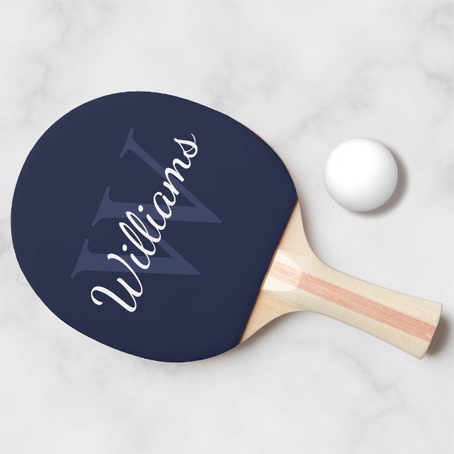 Raquette De Ping Pong Monogramme et nom personnalisés Marine Blue (Créateur téléchargé)