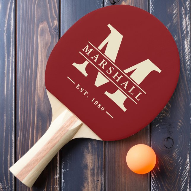 Raquette De Ping Pong Monogramme et nom superposé Cranberry profonde (Créateur téléchargé)