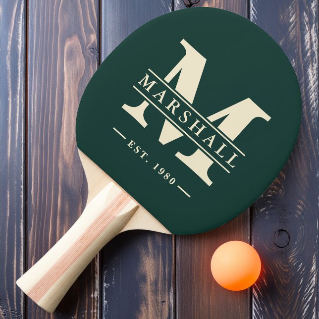 Raquette De Ping Pong Monogramme et nom superposé Sage vert (Créateur téléchargé)