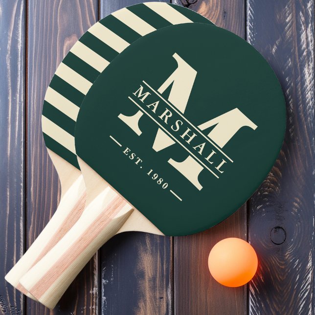 Raquette De Ping Pong Monogramme et nom superposition Polo Sage Green (Créateur téléchargé)