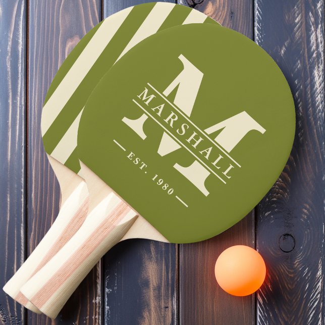 Raquette De Ping Pong Monogramme et nom superposition Polo Strilow Green (Créateur téléchargé)