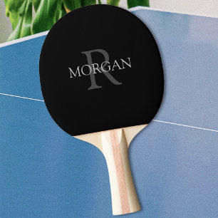 Raquette De Ping Pong Monogramme et nom tendance, texte noir et gris