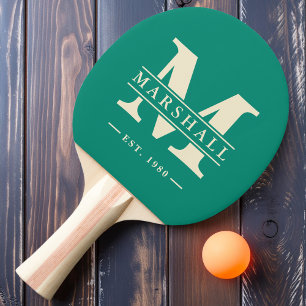 Raquette De Ping Pong Monogramme et superposition de nom Aqua Beach Bree