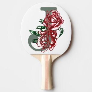 Raquette De Ping Pong monogramme floral lettre majuscule J