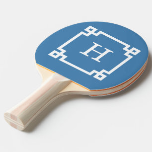 Raquette De Ping Pong Monogramme initial principal grec blanc du cadre
