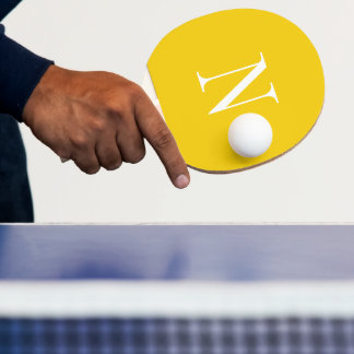 Raquette De Ping Pong Monogramme initiale moderne jaune et blanc