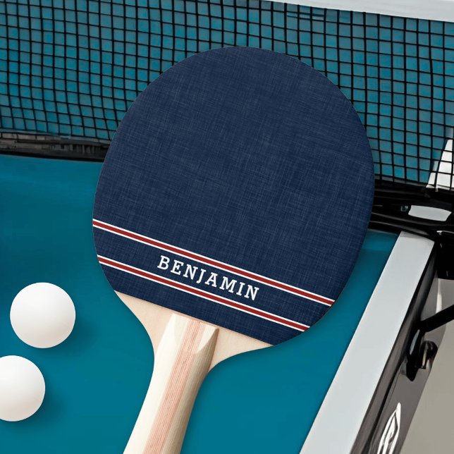 Raquette De Ping Pong Monogramme Marine Bleu Rouge et Blanc Grandes Tail (Navy Blue White and Red Ping Pong Paddle)