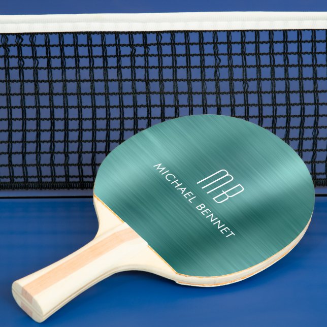 Raquette De Ping Pong Monogramme métallique vert élégant (Insitu)