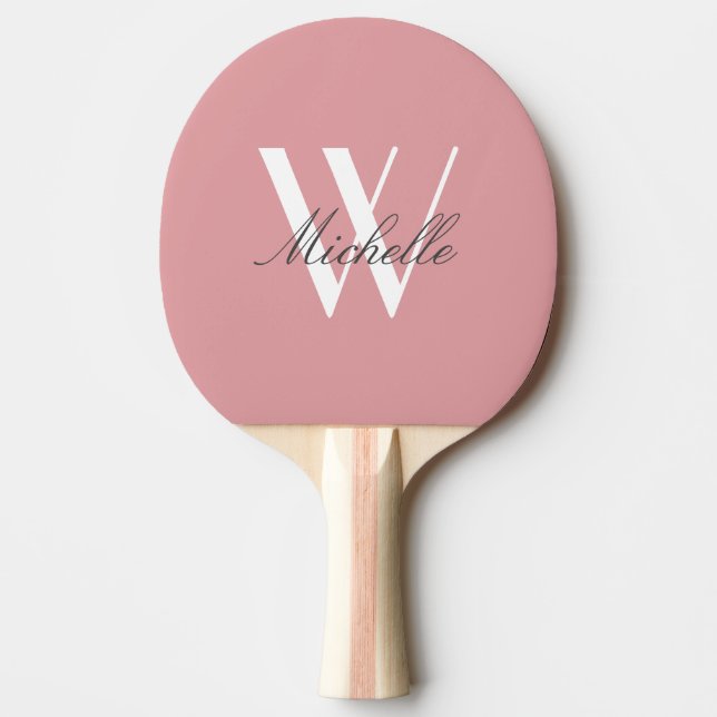 Raquette De Ping Pong Monogramme moderne Blush Pink Nom Script élégant (Devant)