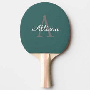 Raquette De Ping Pong Monogramme moderne Turquoise foncé Script personna