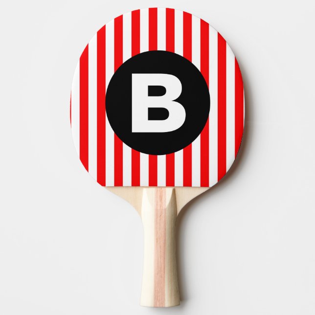 Raquette De Ping Pong Monogramme noir à bandes verticales blanches rouge (Devant)