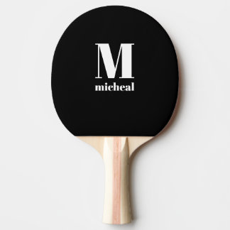 Raquette De Ping Pong Monogramme noir et blanc moderne Nom initial
