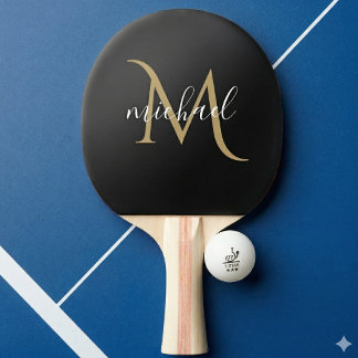 Raquette De Ping Pong Monogramme noir et or Elégant luxe