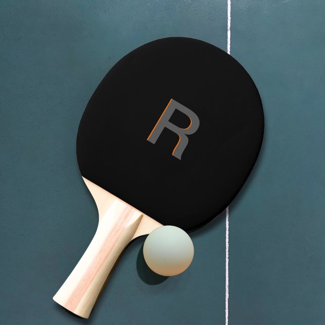 Raquette De Ping Pong Monogramme noir moderne | Nom personnalisé initial (PERSONALIZED MODERN BLACK MONOGRAM PING PONG PADDLE, SIMPLE CLEAN DESIGN.)