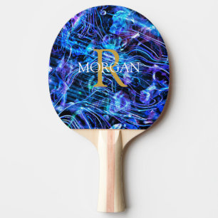 Raquette De Ping Pong Monogramme or et nom blanc Crystal Abstract Design