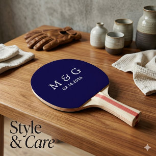 Raquette De Ping Pong Monogramme personnalisé et date personnalisée bleu