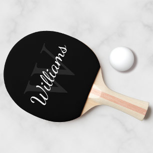 Raquette De Ping Pong Monogramme personnalisé et nom noir