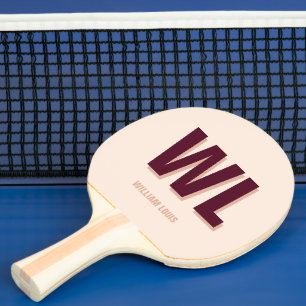 Raquette De Ping Pong Monogramme personnalisé minimaliste rose bordeaux