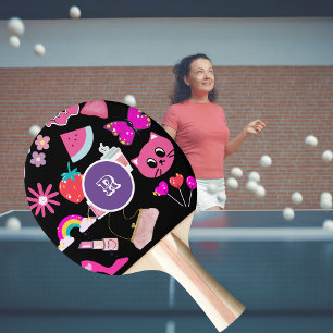 Raquette De Ping Pong monogramme personnalisé Pinky Girly Colorée