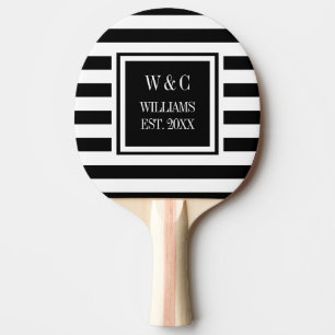 Raquette De Ping Pong Monogramme Personnalisé Rayure Noir Blanc