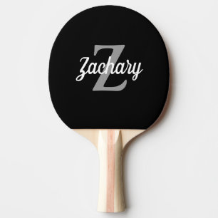 Raquette De Ping Pong Monogramme Rétro Personnalisé Noir Gris Blanc