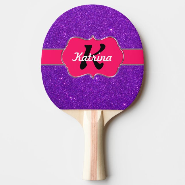 Raquette De Ping Pong Monogramme rose au néon sur les parties (Devant)