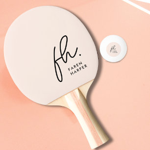 Raquette De Ping Pong Monogramme rose pâle roux Nom du script