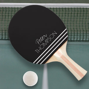 Raquette De Ping Pong monogramme simple et élégant sur noir