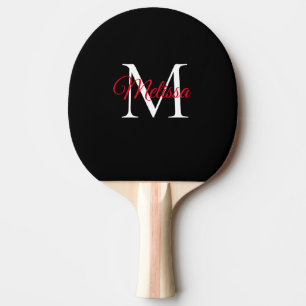 Raquette De Ping Pong Monogramme simple moderne noir rouge