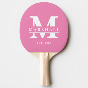 Raquette De Ping Pong Monogramme & Superposition de nom Rose Classique