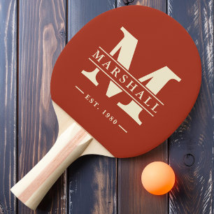 Raquette De Ping Pong Monogramme & Superposition de nom Terre de Sienne