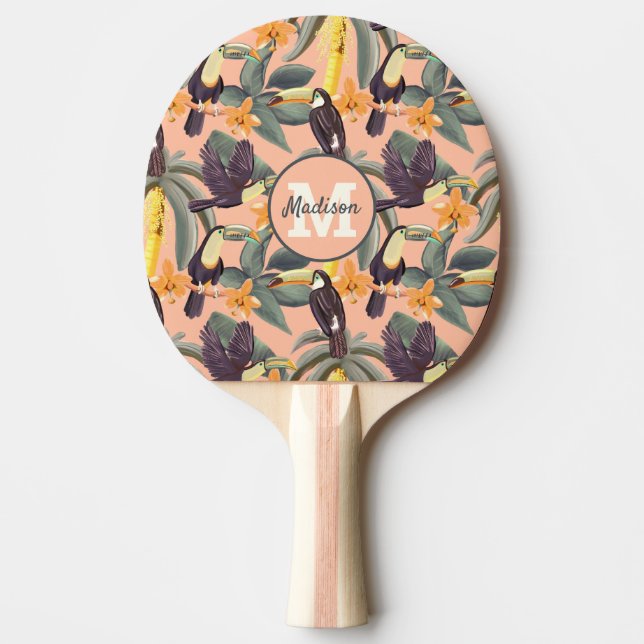 Raquette De Ping Pong Monogramme tropical moderne Nom personnalisé (Devant)
